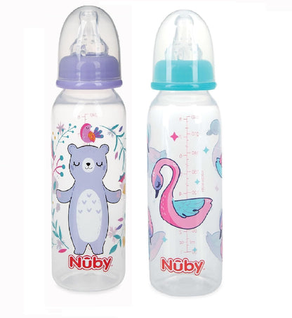 Nuby Printed Non Drip Standard Bottle, Colors May Vary, 2 Count