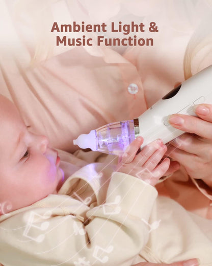 GROWNSY Nasal Aspirator for Baby | Baby Nose Sucker | Electric Nose Suction for Toddler, Ergonomic Booger Sucker with 3 Silicone Tips, Music & Light Soothing Function(White)