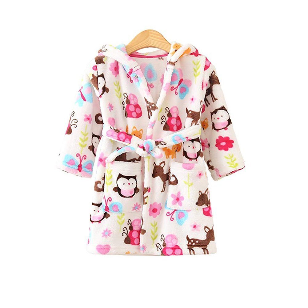 Unisex Baby Hooded Bathrobe Kids Flannel Pajamas Dressing Gown for Boys Girls