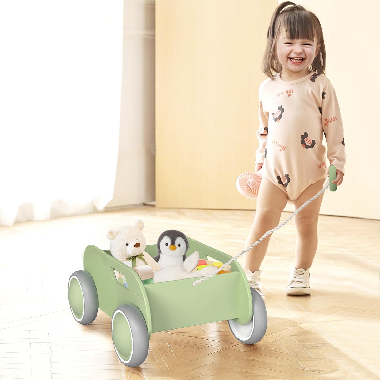 Wooden Baby Walker, Push and Pull Learning Walk Toys for Infants to Toddler, Walker with Wheels for Boys Girls, Gift for Birthday Christmas, Pink