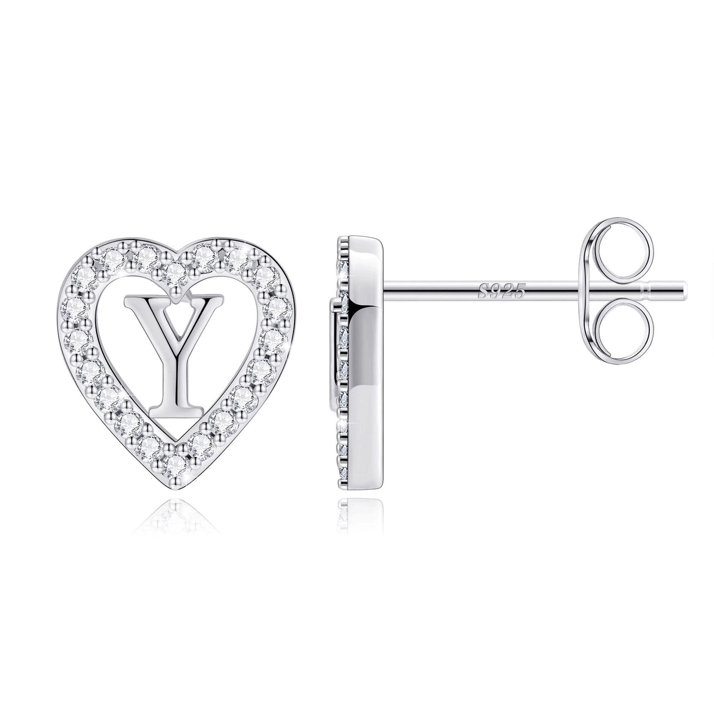 Anoup Heart Initial Stud Earrings - Gifts for Girls, Sterling Silver Post 14K Gold Plated All Over Hypoallergenic | CZ Simulated Diamond Stud Earrings | Birthday Gifts for Kids Toddlers Daughter
