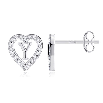 Anoup Heart Initial Stud Earrings - Gifts for Girls, Sterling Silver Post 14K Gold Plated All Over Hypoallergenic | CZ Simulated Diamond Stud Earrings | Birthday Gifts for Kids Toddlers Daughter