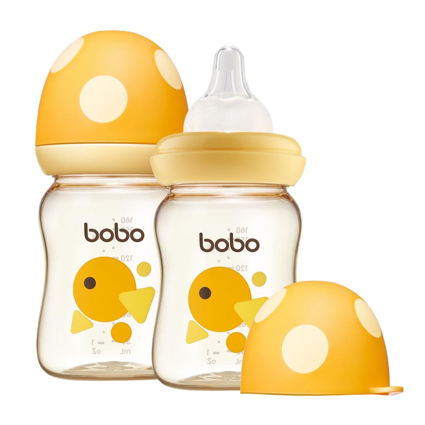 YOHKOH PPSU Baby Bottle Wide Neck, Newborn Anti-Colic Baby Bottle with Natural Response Nipple, Streamlined Body, Easy to Clean (8.8oz (Pack of 2), Yellow)