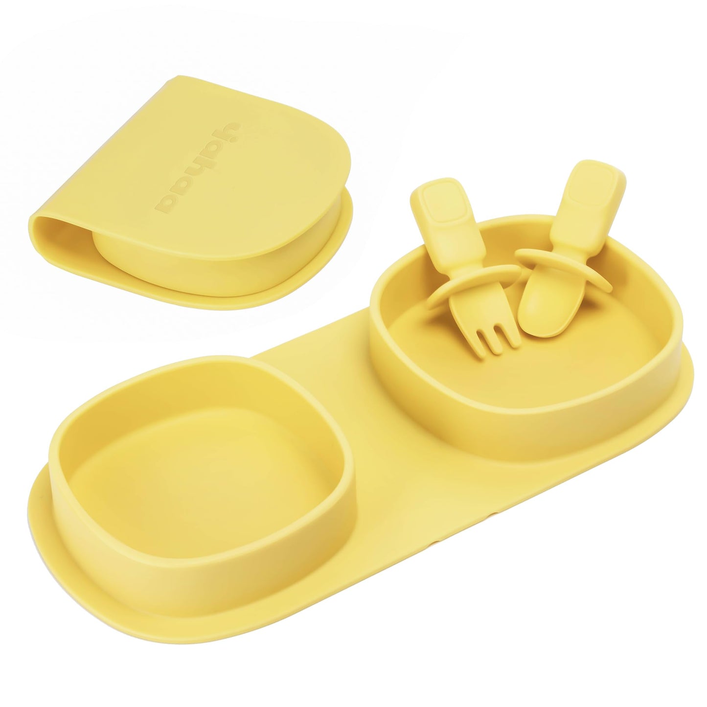 Silicone Foldable Novelty Dinner Plates,Baby Plates Travel Essential with Forks and Spoons,Microwave & Dishwasher SafeWatermelon
