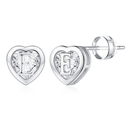IEFWELL Heart Stud Earrings for Girls Women, S925 Sterling Silver Studs Hypoallergenic Earrings CZ Heart Earrings Initial Earrings for Teen Girls Kids Jewelry for Girls Gifts