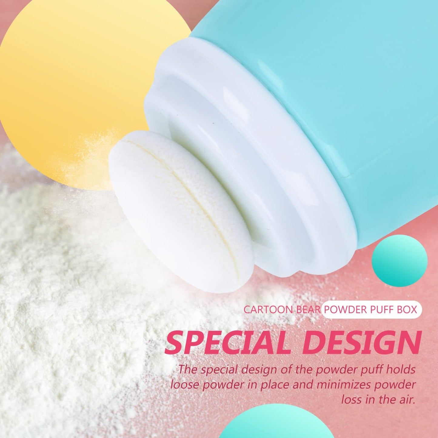 Baby Powder Bottle: Cartoon Bear Powder Puff Box, Infant Loose Powder Box with Puff, Talcum Powder Container, Portable Powder Dispenser for Kids (Blue)