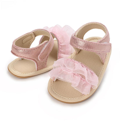 Timatego Infant Baby Girls Summer Sandals Anti-Slip Soft Sole with Flower Toddler First Walkers Crib Dress Shoes