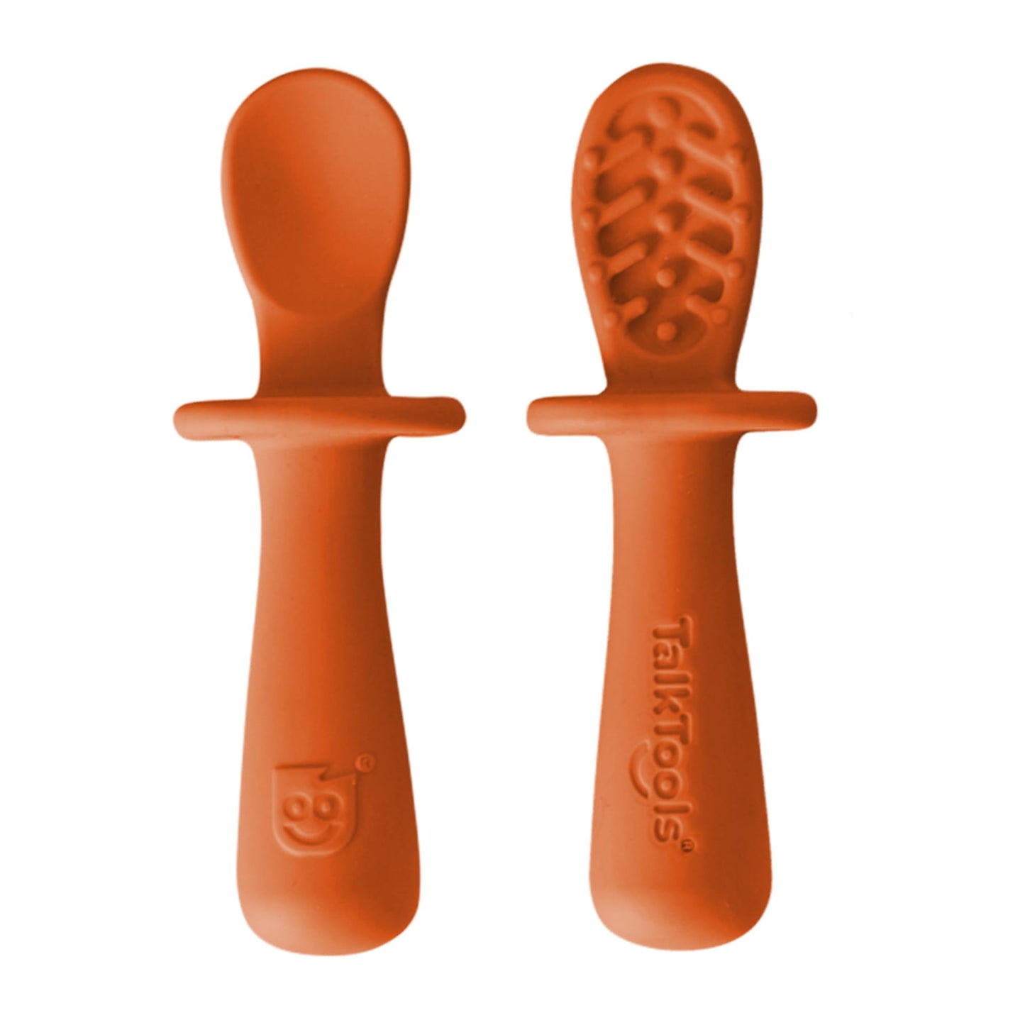 TalkTools ITSY Tiny Silicone Spoons – Twin Pack Soft Silicone Self-Feeding Training Spoons for Kids & Toddlers, Anti-Choking Flange Guard and Non-Slip Handle (Ocean)