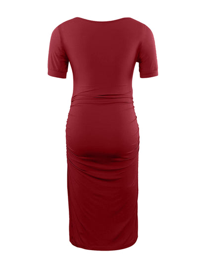 Peauty Everyday Essentials Maternity Bodycon Dress Side Ruch & Short Sleeve Dress for Baby Shower Daily (S-2XL)