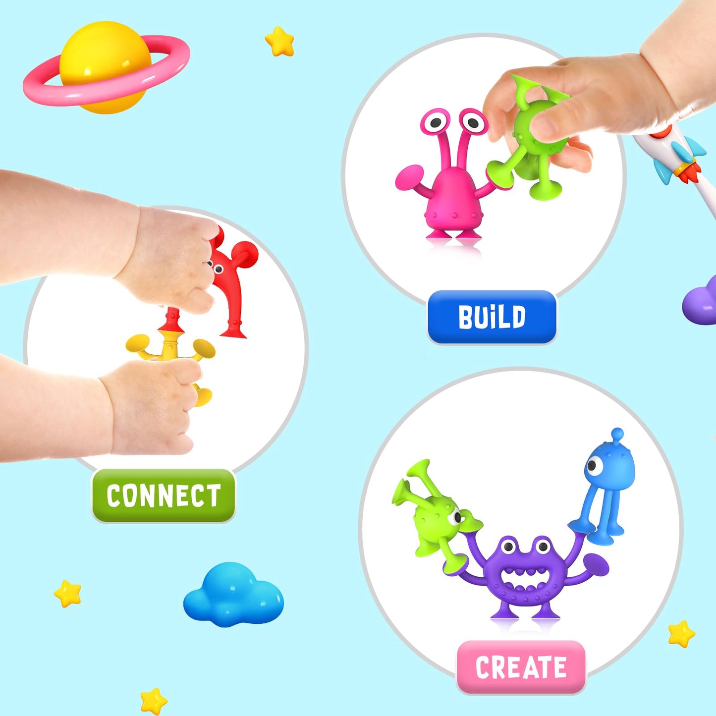 Baby Bath Toys Suction Toy: No Hole Bath Toy for Baby Toddlers - Kids Mini Sensory Fidget Suction Cup Toys for Boys Girls - Window Building Toy Travel Essentials Road Trip Activities for Kids Gifts
