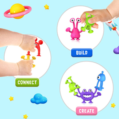 Baby Bath Toys Suction Toy: No Hole Bath Toy for Baby Toddlers - Kids Mini Sensory Fidget Suction Cup Toys for Boys Girls - Window Building Toy Travel Essentials Road Trip Activities for Kids Gifts