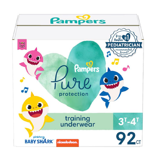 Pampers Training Pants - Pure Protection - Size 2T-3T, 60 Count, Baby Shark Premium Hypoallergenic Potty Underwear