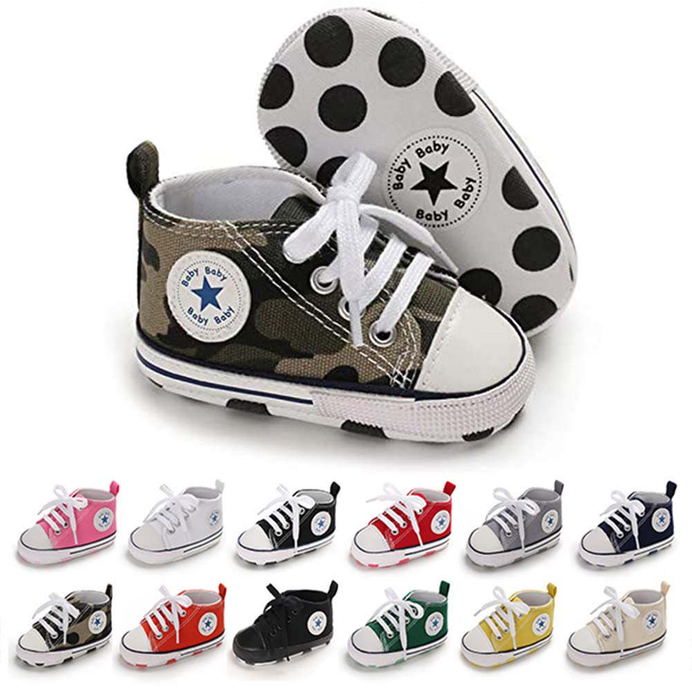 Unisex Baby Girls Boys Canvas High-top Shoes, Newborn Infant Anti-Slip Soft Sole Frist Walking Breathable Sneakers