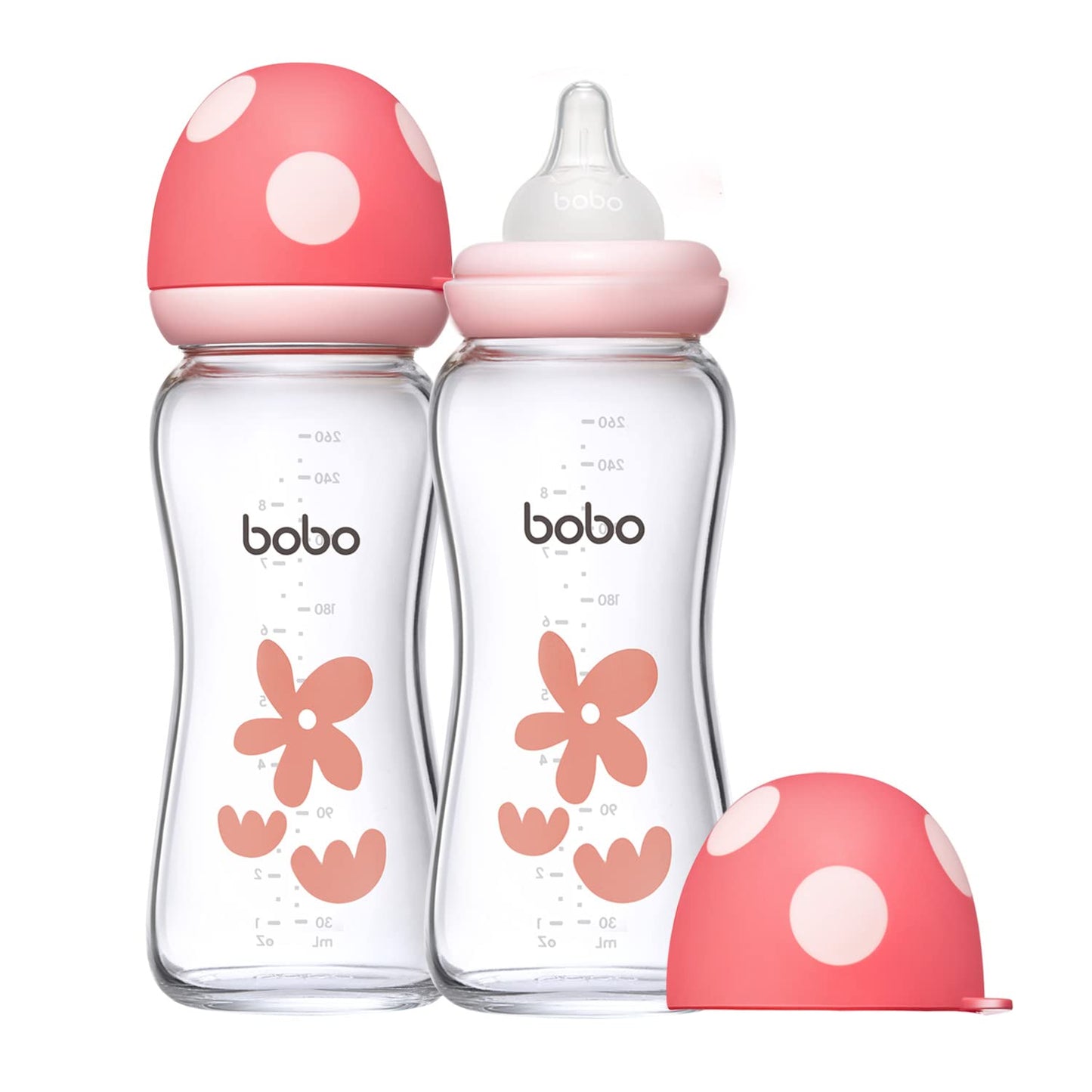 YOHKOH Natural Glass Baby Bottle with Natural Response Nipple, Newborn Anti-Colic Baby Bottles, Wide Neck Mushroom Cap Baby Bottle, Clear (8.8ounce (Pack of 4), Multicolour1)