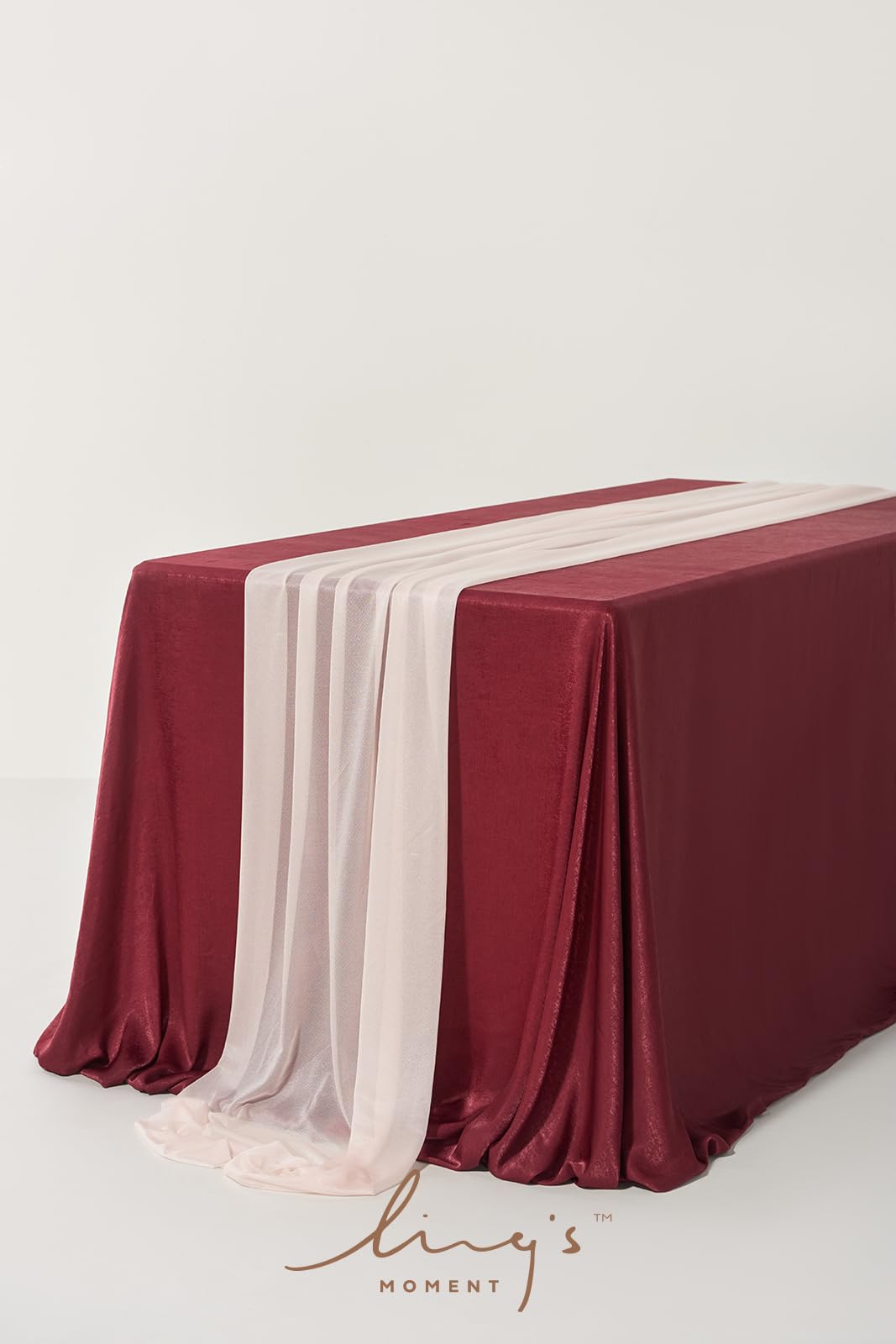 Ling's Moment Sheer Chiffon Table Cloth & Runner Set for 3x4ft Rectangle Table Decor in Dusty Rose & Blush for Wedding Reception and Parties