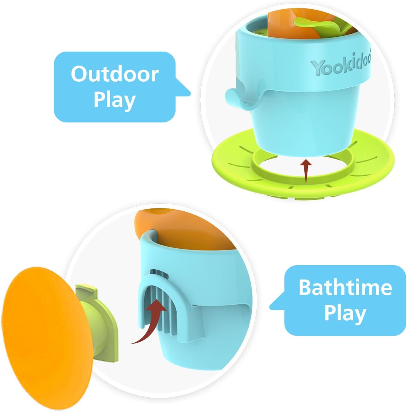 Yookidoo Watering Can Baby Bath Toy (Ages 1-3) Spinning Lady Bug & Tipping Bird Toy with 3 Moving Pieces (Mold Free) - Attaches to Tub Wall for Easy Toy Holder and Storage - for Toddler Bath Time