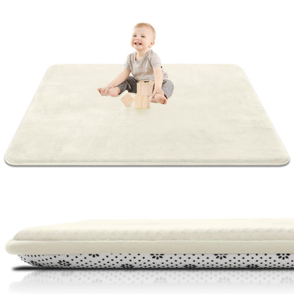 Thick Baby Play Mat for Floor,50 x 50 Playpen Mat,Tummy Time Foam Mat,Ultra Soft Support & Plush Feel,Easy Care with Non-Slip Cushioned for Infant,Kids and Toddler Crawling,Beige