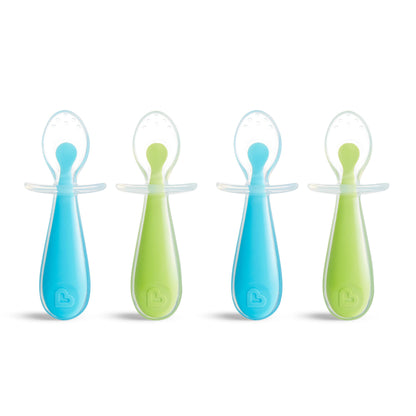 Munchkin® Silicone Scoop™ Trainer Spoons with Choke Guard for Baby Led Weaning, 4 Count, Pink/Purple