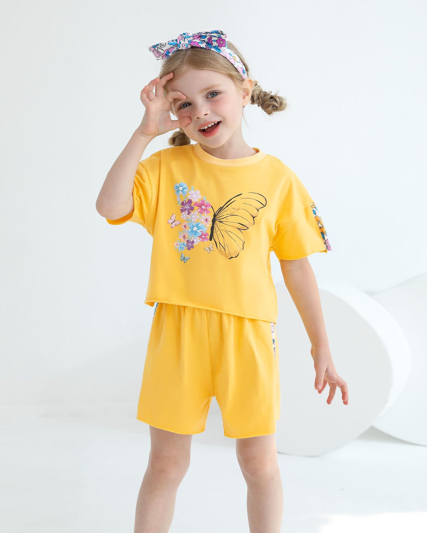 WESIDOM Toddler Girl Clothes Baby Girls Outfits 6M-5T Summer Floral Print Shirt+Shorts+Headband 3pcs Baby Clothing