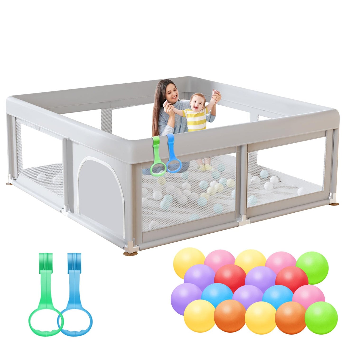 Baby Playpen 50x50 Inch, Play Pens for Babies and Toddlers Baby Fence Baby Play Yards for Indoor & Outdoor with Breathable Mesh Anti-Fall Playpen
