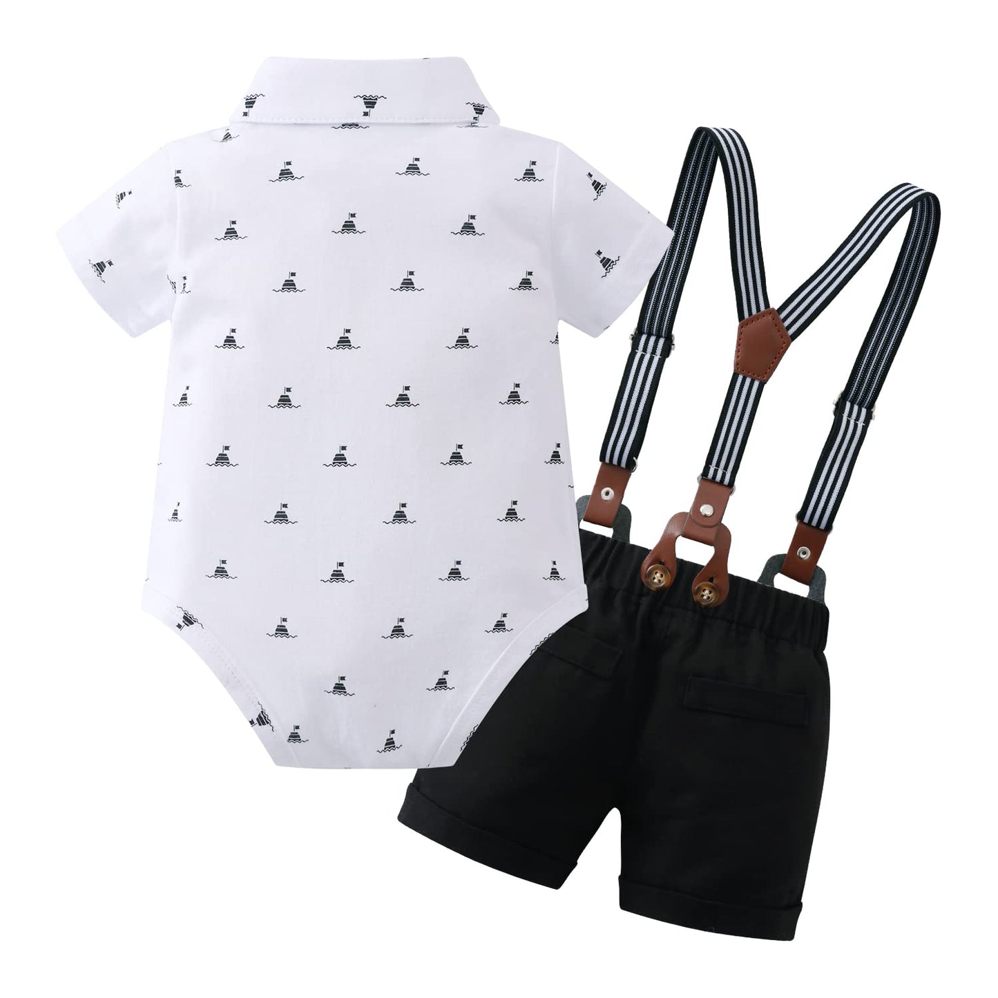 YUEMION Infant Baby Boy Clothes Gentleman Outfits Suits Summer Short Sleeve Bowtie Bodysuit Shirts + Suspender Shorts(0-24M)