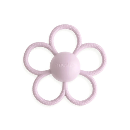 mushie Silicone Baby Daisy Rattle Teether Toy (Dusty Rose)