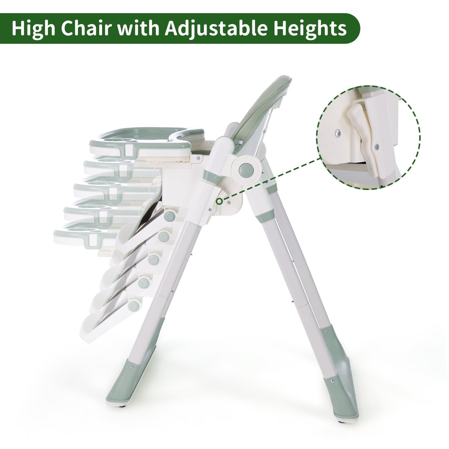 3-in-1 Foldable High Chair for Babies & Toddlers – Adjustable Height, Reclining Seat, 5-Point Safety Harness, Removable Tray, Lockable Wheels and Washable Cushion, Beige