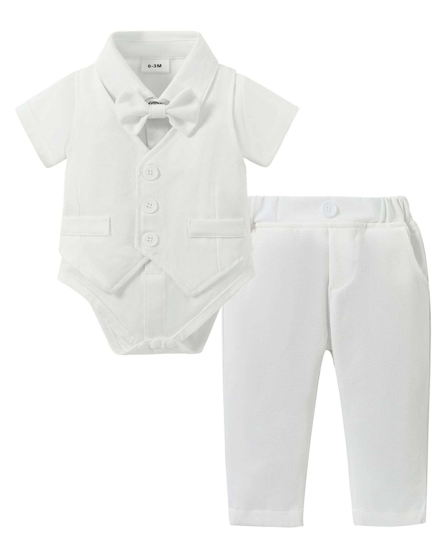 DISAUR Baby Boy Clothes Toddler Boy Outfits 4PCS Gentleman Dress Romper/Vest/Pants/Bow Tie Cotton Suit Sets