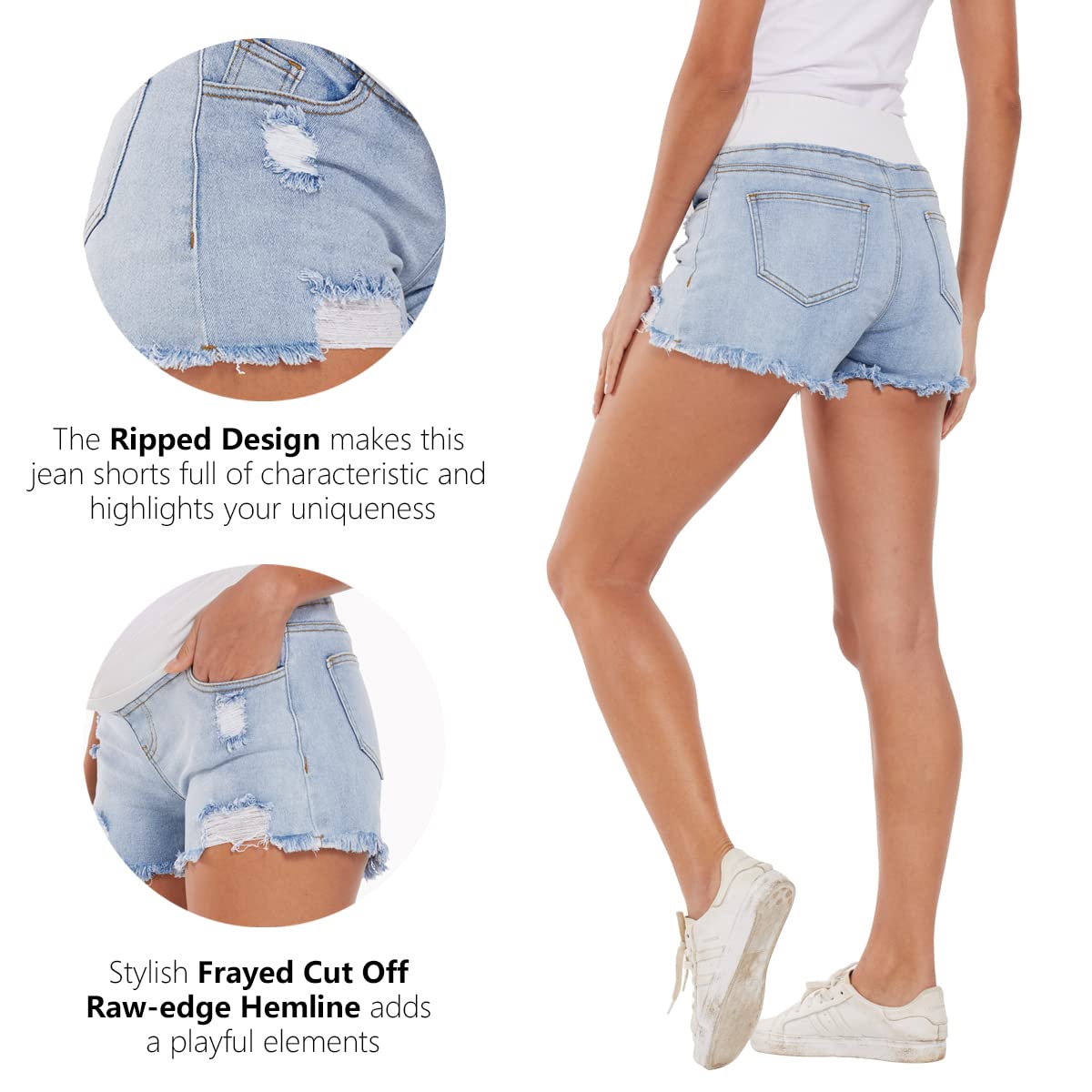 Foucome Women's Maternity Ripped Jean Shorts Summer Distressed Denim Shorts