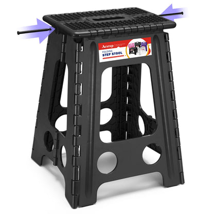 ACSTEP Folding Step Stool 9'' Tall Kids Step Stool Holds Up to 300 lb Plastic Foldable Step Stools for Kids Non-Slip Surface with Carry Handle Collapsible Stool for Home, Outdoor and Indoor(Black)