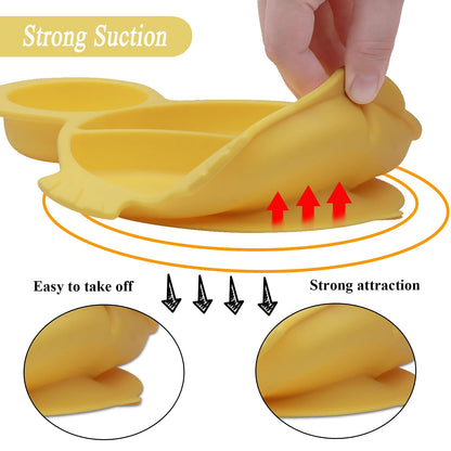 Silicone Suction Plates for Baby Toddler with Spoon Fork set Divided Dinosaurs Plates Self Feeding Training Baby Dinner Plate-Green Dinosaurs Plate Set