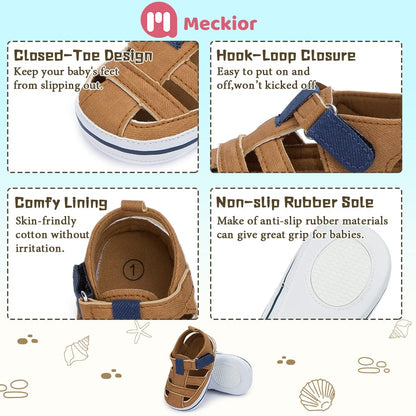Meckior Baby Infant Boy Girl Sandals Newborn Non-Slip Soft Rubber Sole Sandals for Baby Boys Open-Toe Outdoor Casual Summer First Walkers Shoes