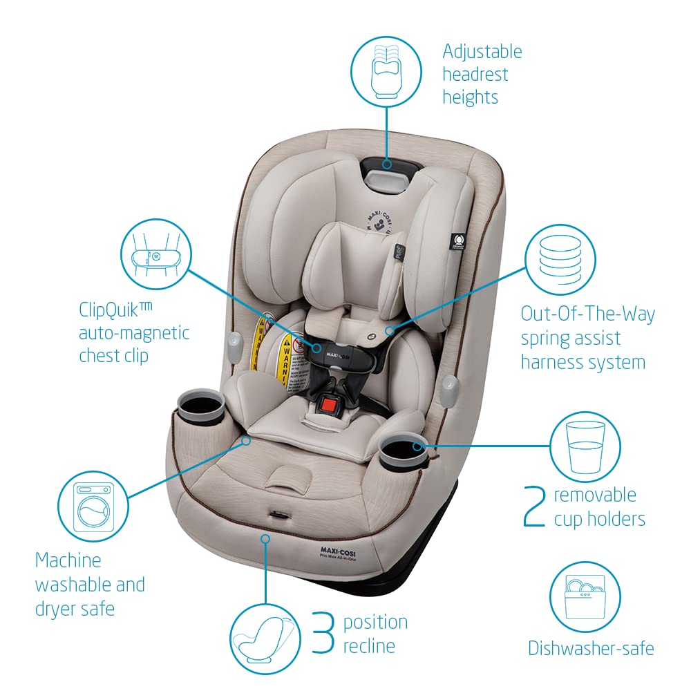 Maxi-Cosi Pria Max All-in-One Convertible Car Seat, Rear Facing Car Seat (4-40 lbs), Forward Facing Car Seat (22-65 lbs), High Back Booster Seat (40-100 lbs), Pure COSI, Desert Wonder