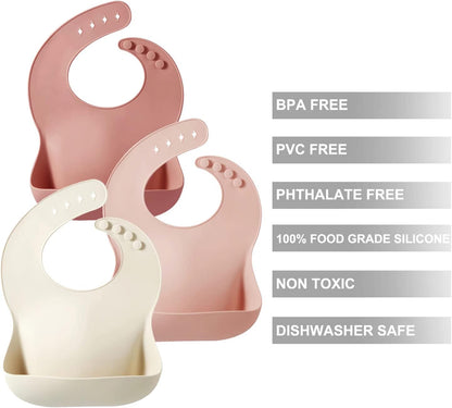 PandaEar Silicone Bibs for Babies Toddlers Girls| Adjustable Waterproof BPA Free Soft Durable Bibs for eating with Large Pocket Food Catcher