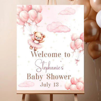 Personalized We Can Bearly Wait Baby Shower Welcome Sign, Welcome to Baby Shower Sign - Teddy Bear & Balloon Theme Décor #5