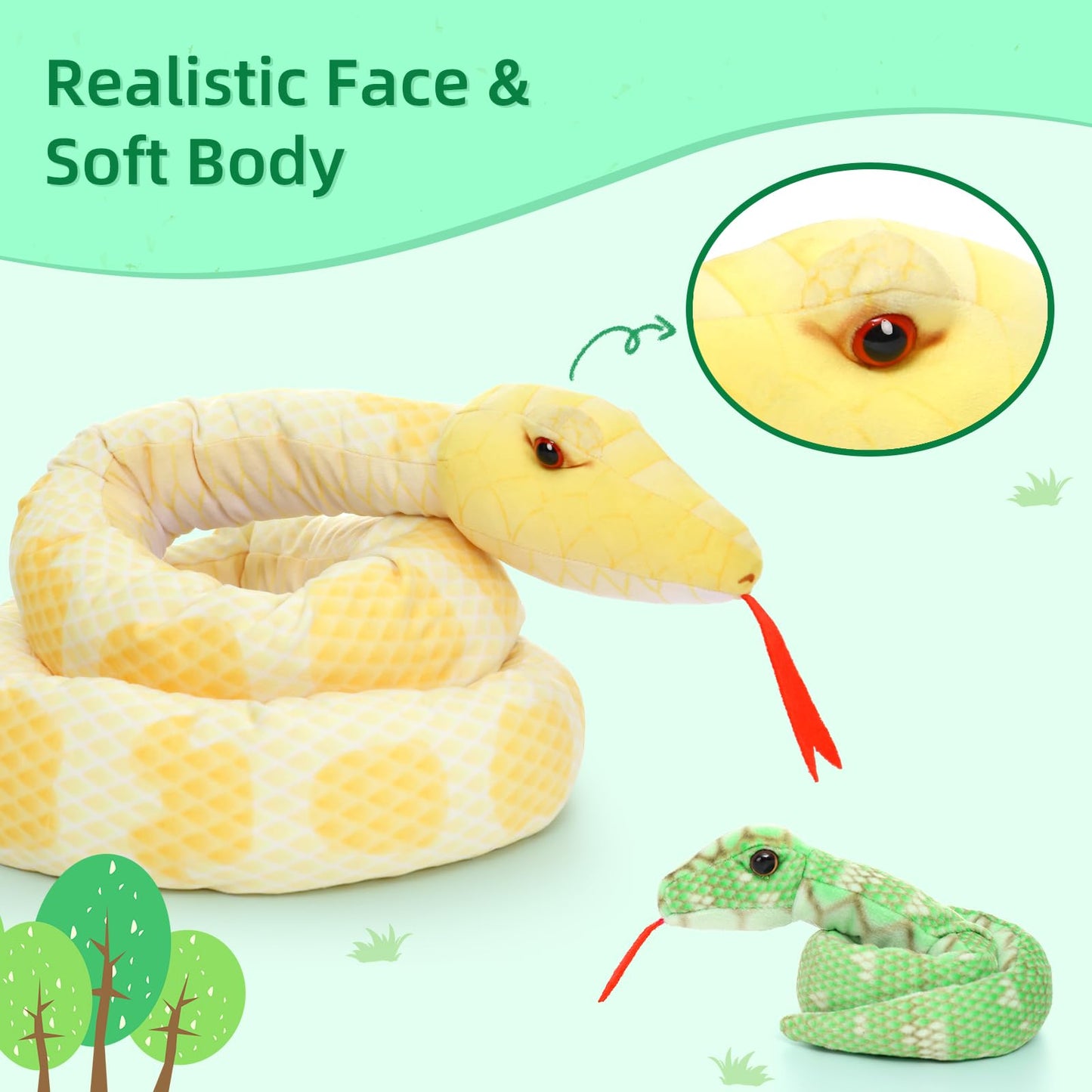 MorisMos Snake Stuffed Animals Plush Toy 120 Inch Giant Snake Plush with Babies Stuffed Snake Toys for Kids Plush Party Decorations Favors Prank Props, 4 Snake Babies, 3 Snake Eggs