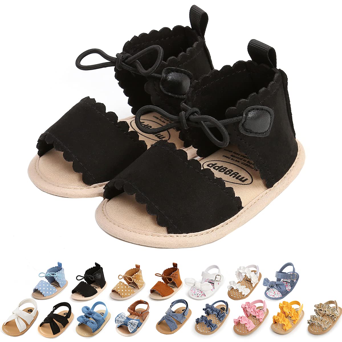 Ohwawadi Baby Boys Girls Sandals Soft Sole Summer Infant Wedding Dress Flat Shoes Beach Sandal Newborn Crib Shoes First Walkers