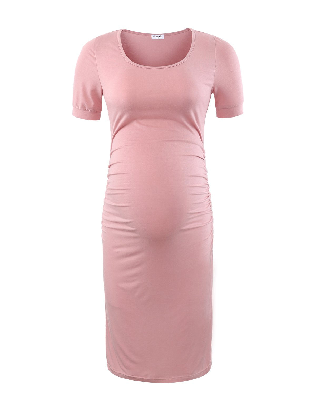 Peauty Everyday Essentials Maternity Bodycon Dress Side Ruch & Short Sleeve Dress for Baby Shower Daily (S-2XL)