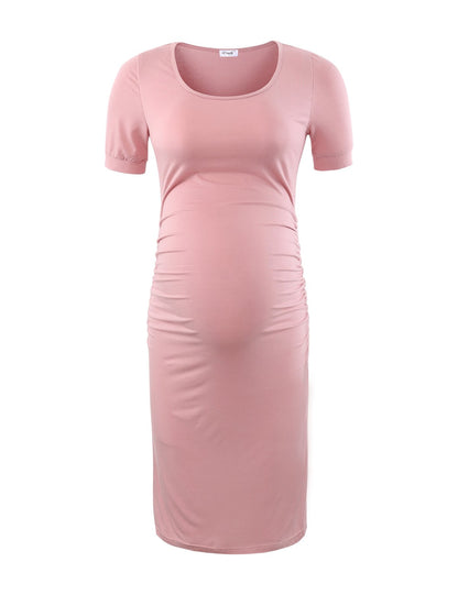 Peauty Everyday Essentials Maternity Bodycon Dress Side Ruch & Short Sleeve Dress for Baby Shower Daily (S-2XL)