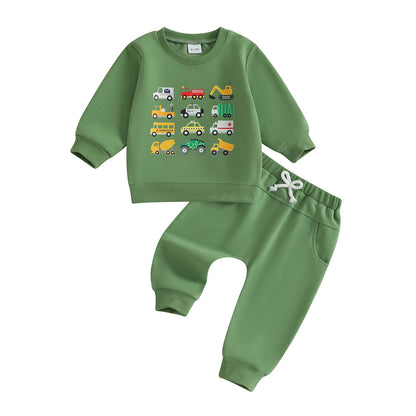 Fernvia Baby Boy Fall Winter Clothes Toddler Kids Solid Outfits Vehicle Long Sleeve Sweatshirt Tops + Joggers Pants Set
