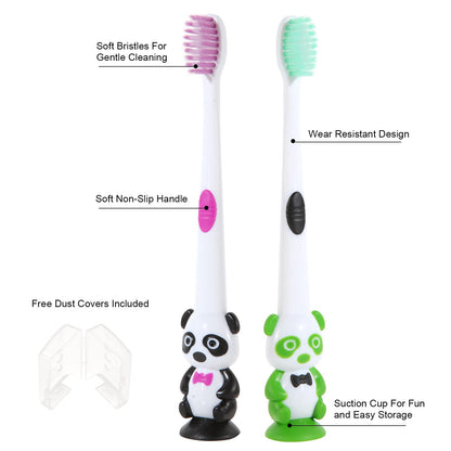 Kids toothbrushes 6 Pack Set Soft Bristles with Suction Cup, Includes Travel Covers, Bear Panda toothbrushes for Kids Boys & Girls, Toddlers &Children Teeth Age 3+