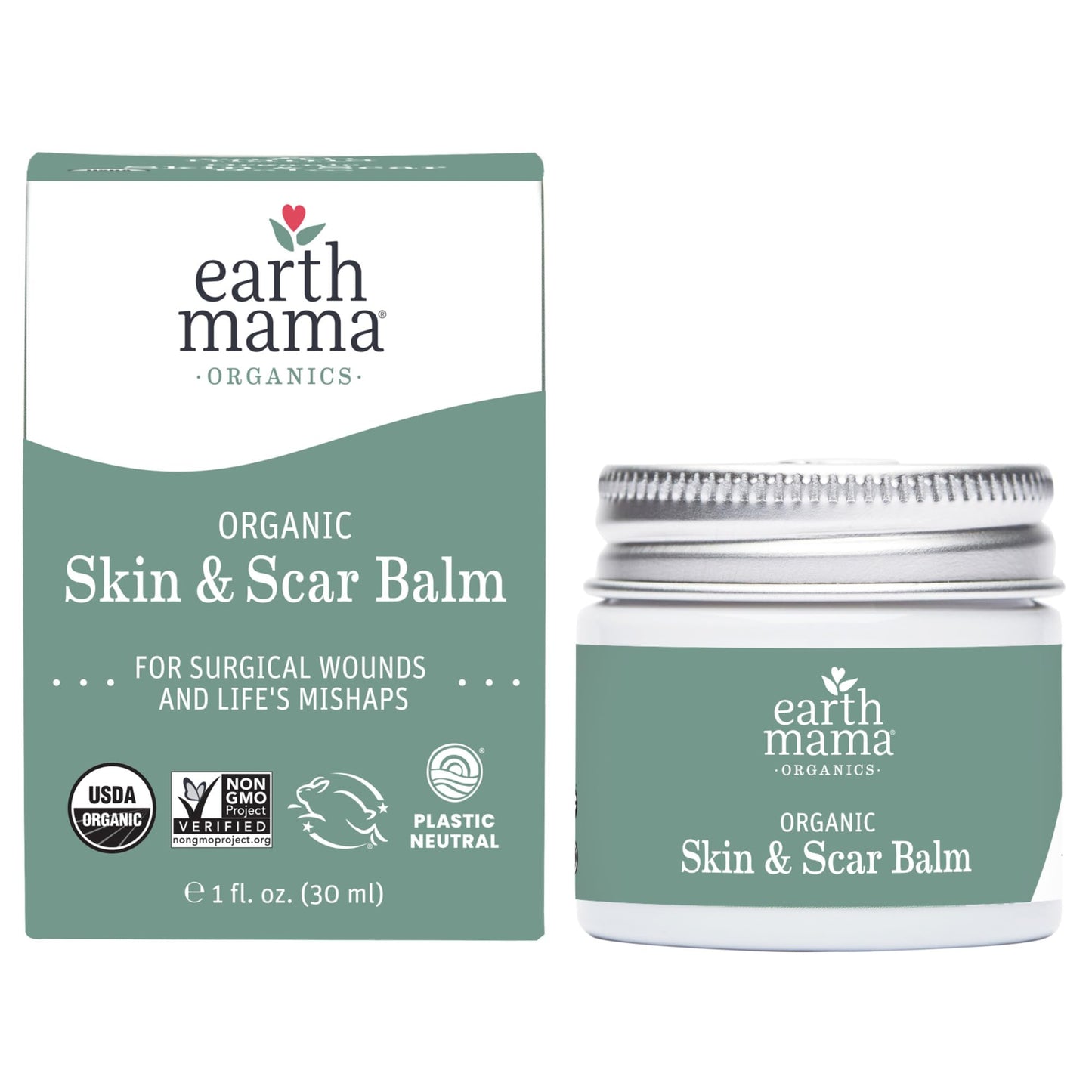 Earth Mama Organic Skin & Scar Balm |C-Section Recovery Skin Care, Pregnancy Stretch Mark Scar Cream with Organic Jojoba Oil, Tamanu Oil & Gotu Kola (2-Pack)