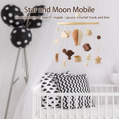 Baby Crib Mobile for Boys Girls, Wooden Boho Nursery Mobile Hot Air Balloon Stars Moon Space Bed Bell Hanging Toys Pendant Wind Chimes Decorations, Blue