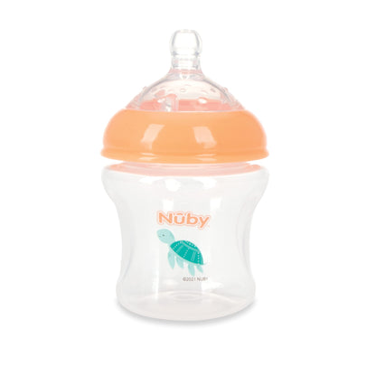 Nuby 3-Pack Infant Feeding Bottles with Slow Flow Breast Size Silicone Nipple: 0+ Months, 6oz, 3 Pack Set: Delicate Star, Rainbow, Butterfly Prints