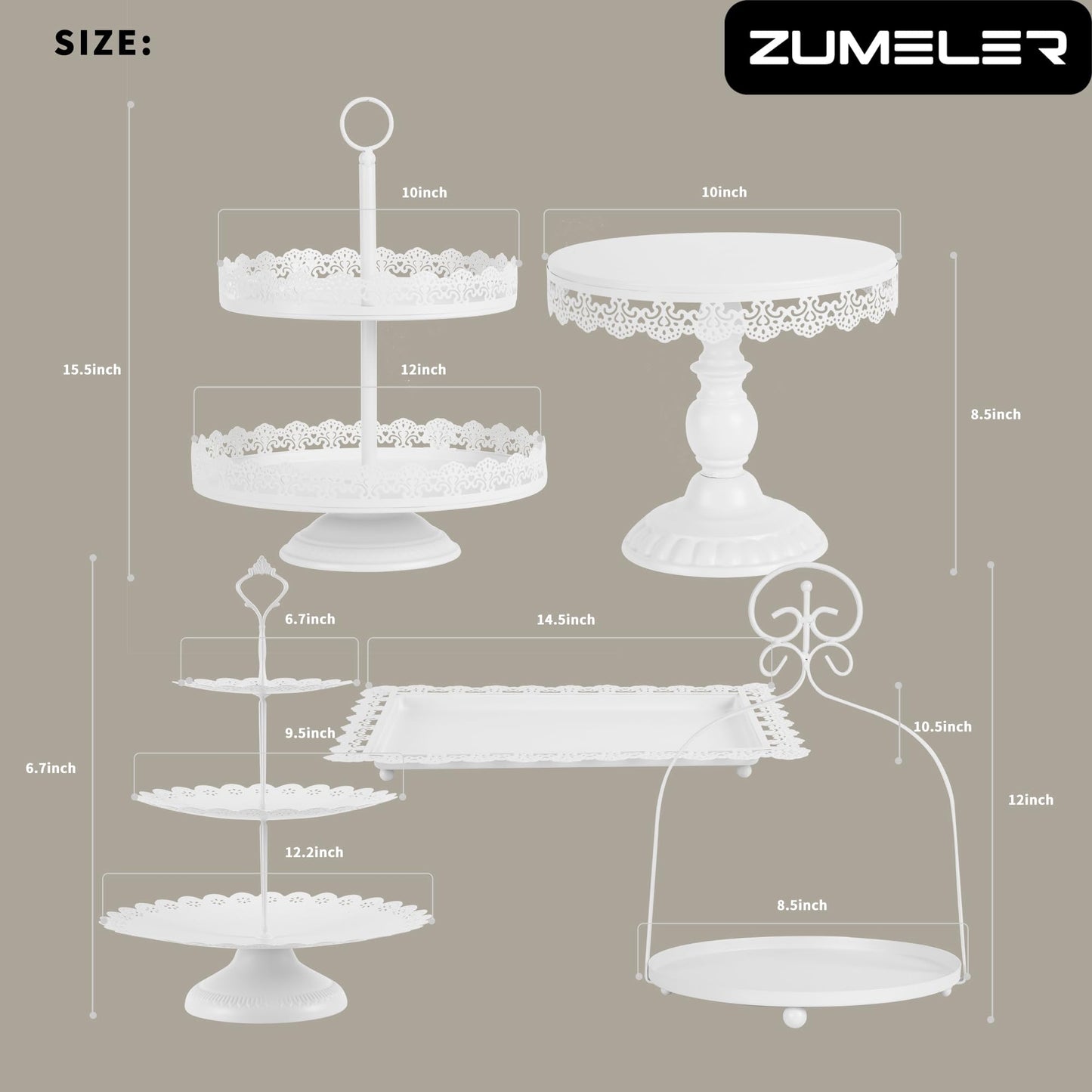 ZUMELER Gold 5Pcs Cake Stands Set Metal Round Cupcake Holder Cookies Dessert Display Plate Serving Tower Tray Platter with Handl for Baby Shower Wedding Birthday Party Celebration
