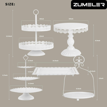 ZUMELER Gold 5Pcs Cake Stands Set Metal Round Cupcake Holder Cookies Dessert Display Plate Serving Tower Tray Platter with Handl for Baby Shower Wedding Birthday Party Celebration