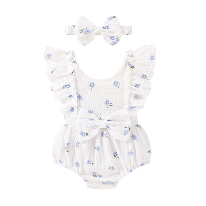 YOUNGER TREE Newborn Baby Girl Clothes Ruffle Sleeve Rompers Infant Backless Floral Jumpsuit Summer Outfits with Headband