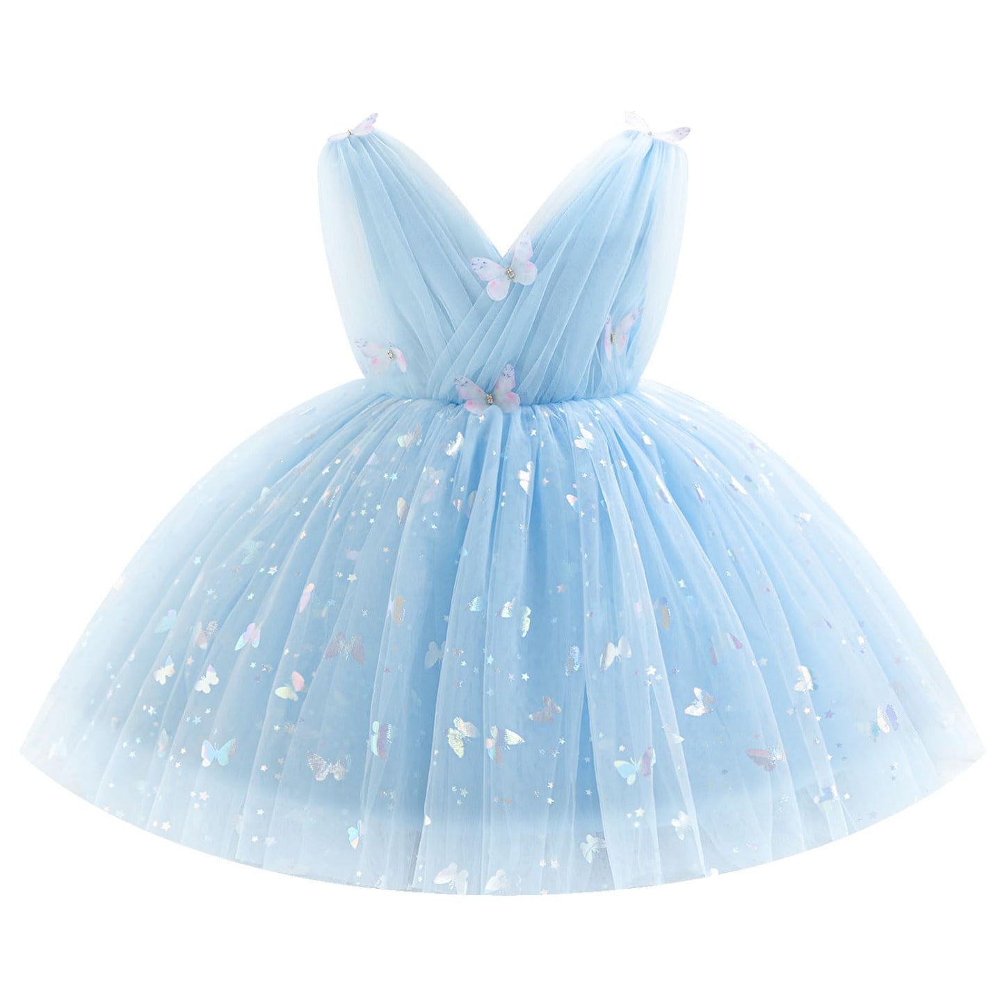 IDOPIP Toddler Baby Girls Shiny Butterfly Tutu Dress Princess Birthday Party Pageant Flower Girl Wedding V-Backless Dresses