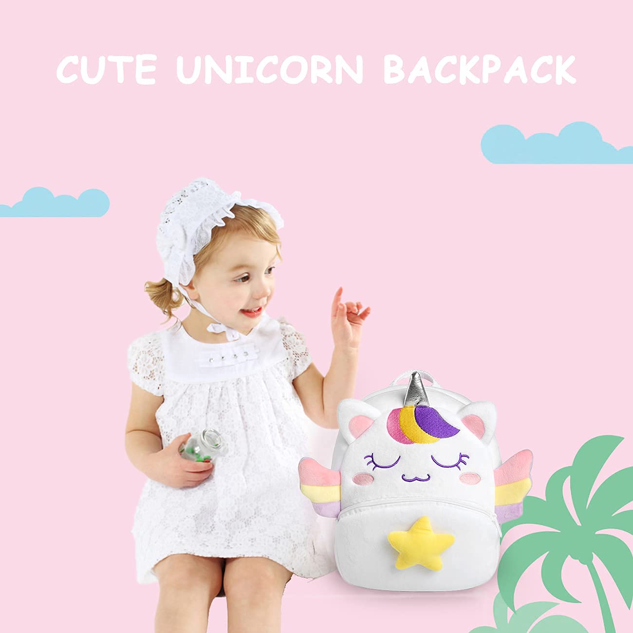 VASCHY Toddler Backpack, Baby Boys and Girls Cute Plush Animal Small Daycare Backpack for Baby Little Kids Yellow Cat