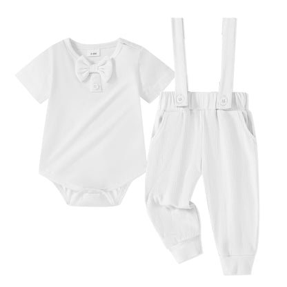 SANMIO Baby Boy Clothes 0-18 Months Newborn Outfits Short Sleeve Romper Top and Suspender Pants Baby Boy Summer Clothing 2Pcs